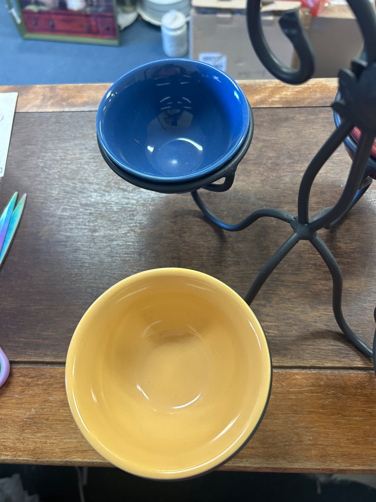 Multicolor Longaberger Metal Caddy w/4 Bowls, 9 1/2"