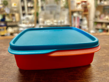 Blue & Red Tupperware 3 Section Square w/ Lid, 6"