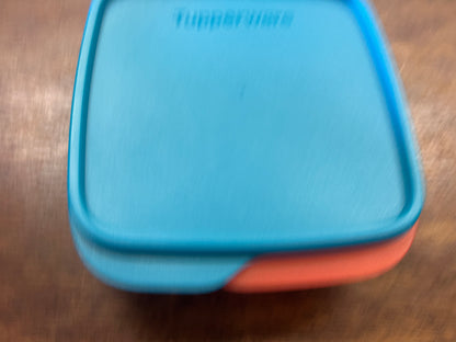 Blue & Red Tupperware 3 Section Square w/ Lid, 6"