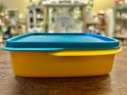 Blue & Orange Tupperware 3 Section Square w/ Lid, 6"
