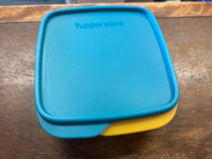 Blue & Orange Tupperware 3 Section Square w/ Lid, 6"