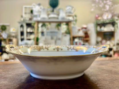 Gold & White Noritake Christmas Ball Oval Bowl, 9 1/4"