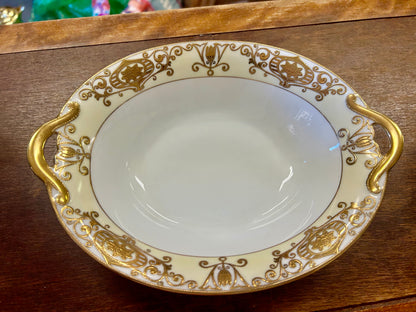 Gold & White Noritake Christmas Ball Oval Bowl, 10 1/4"