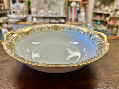 Gold & White Noritake Christmas Ball Round Bowl, 9 3/4"