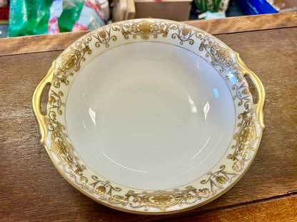 Gold & White Noritake Christmas Ball Round Bowl, 9 3/4"