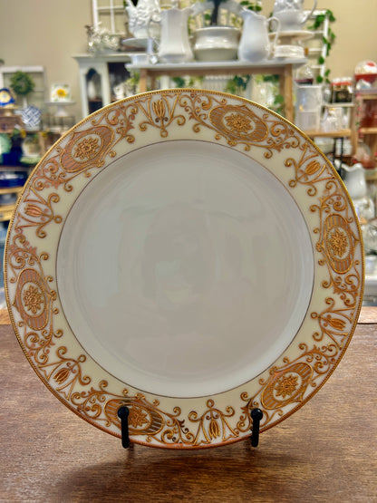 Gold & White Noritake Christmas Ball Dinner Plate, 10"
