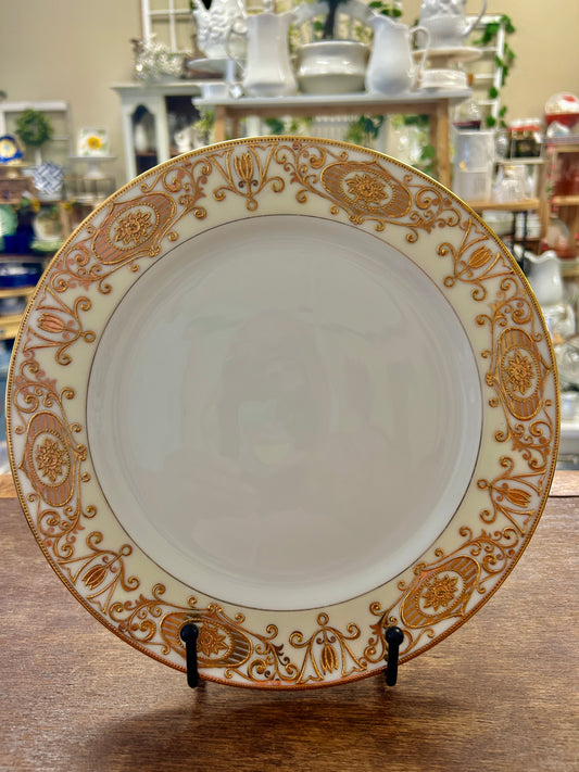 Gold & White Noritake Christmas Ball Dinner Plate, 10"