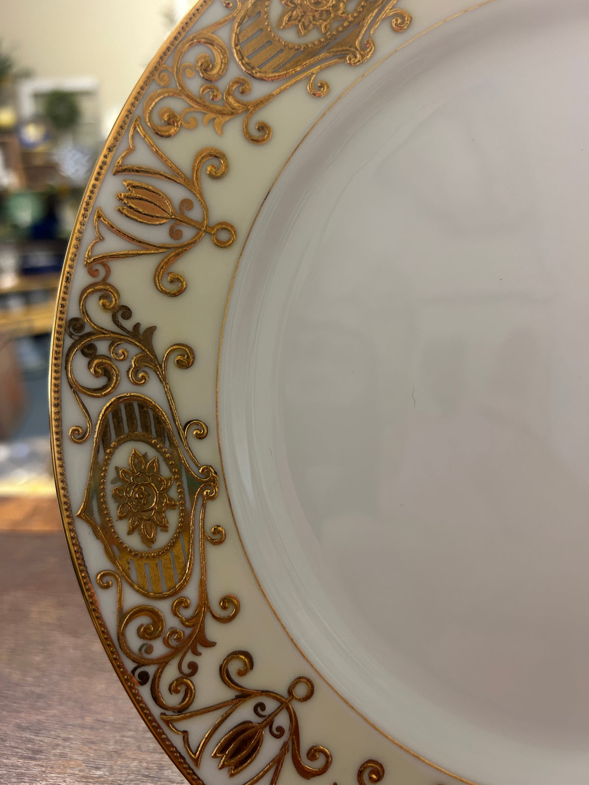 Gold & White Noritake Christmas Ball Dinner Plate, 10"