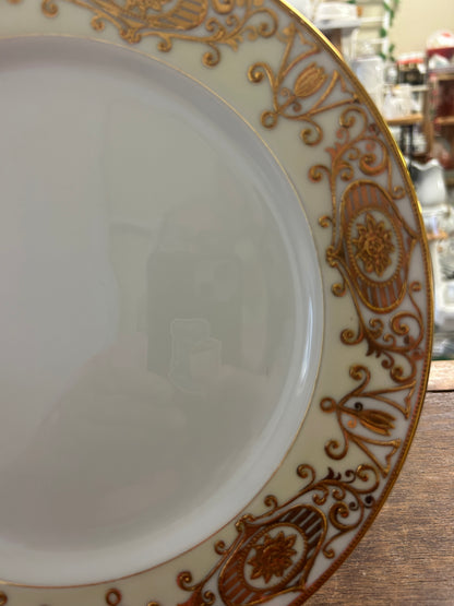 Gold & White Noritake Christmas Ball Dinner Plate, 10"
