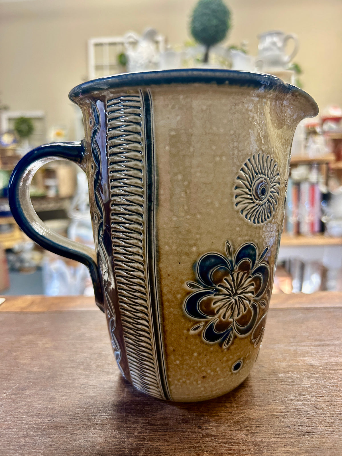 Blue & Brown Ephraim Pottery RARE Pottery Pitcher, 6 3/4"