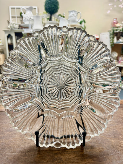Vintage Clear Deviled Egg Platter, 10"