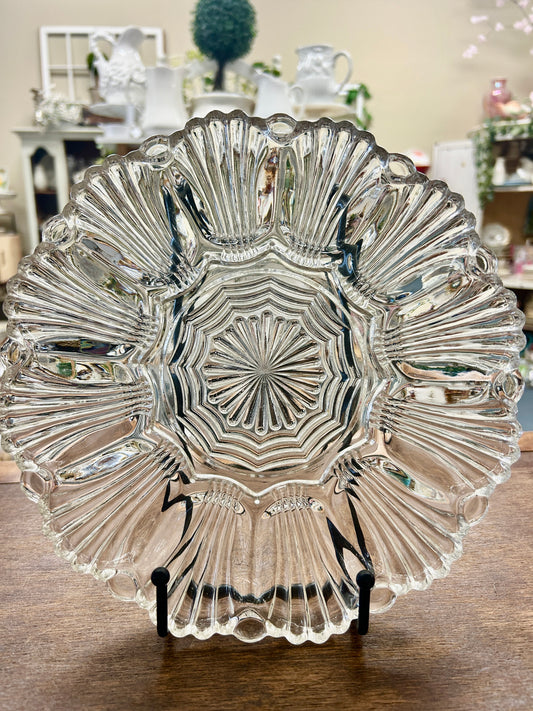 Vintage Clear Deviled Egg Platter, 10"