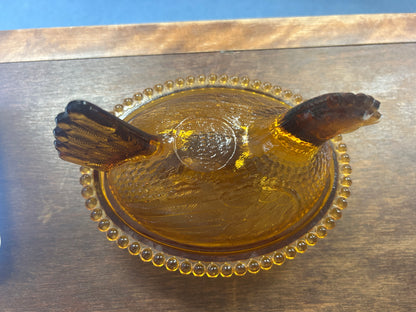 Amber Indiana Glass Vintage Amber Hen on Nest Bowl, 7"
