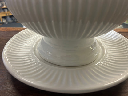 California Pottery White Soup Tureen Plate Ladel, 10 1/2"