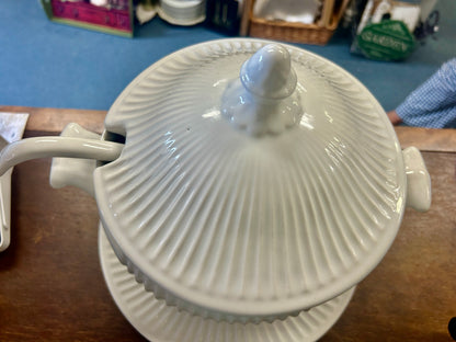 California Pottery White Soup Tureen Plate Ladel, 10 1/2"