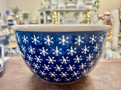 Blue & White Boleslawiec RARE Polish Pottery Snowflake Bowl, 10"