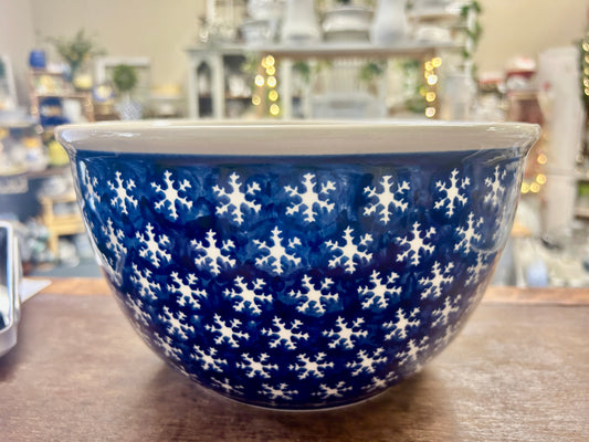 Blue & White Boleslawiec RARE Polish Pottery Snowflake Bowl, 10"