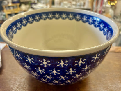 Blue & White Boleslawiec RARE Polish Pottery Snowflake Bowl, 10"