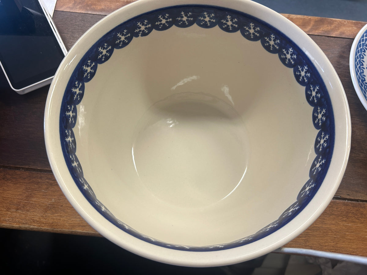 Blue & White Boleslawiec RARE Polish Pottery Snowflake Bowl, 10"