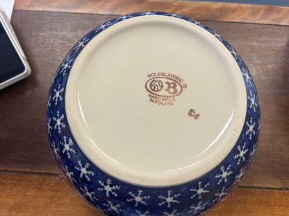 Blue & White Boleslawiec RARE Polish Pottery Snowflake Bowl, 10"