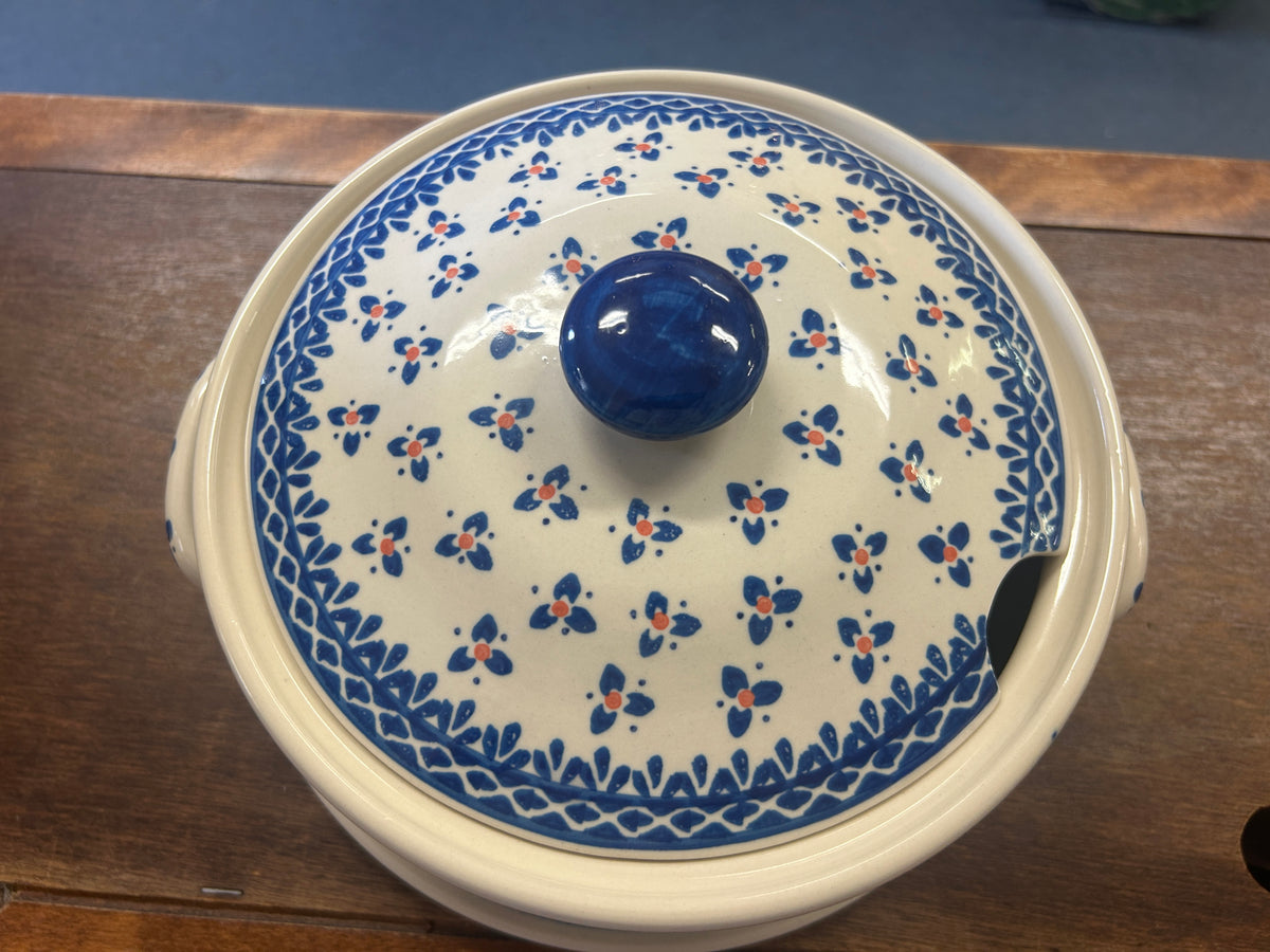 Blue & Pink Ceramika Artystyczna Polish Pottery Casserole/Tureen, 8 1/2"