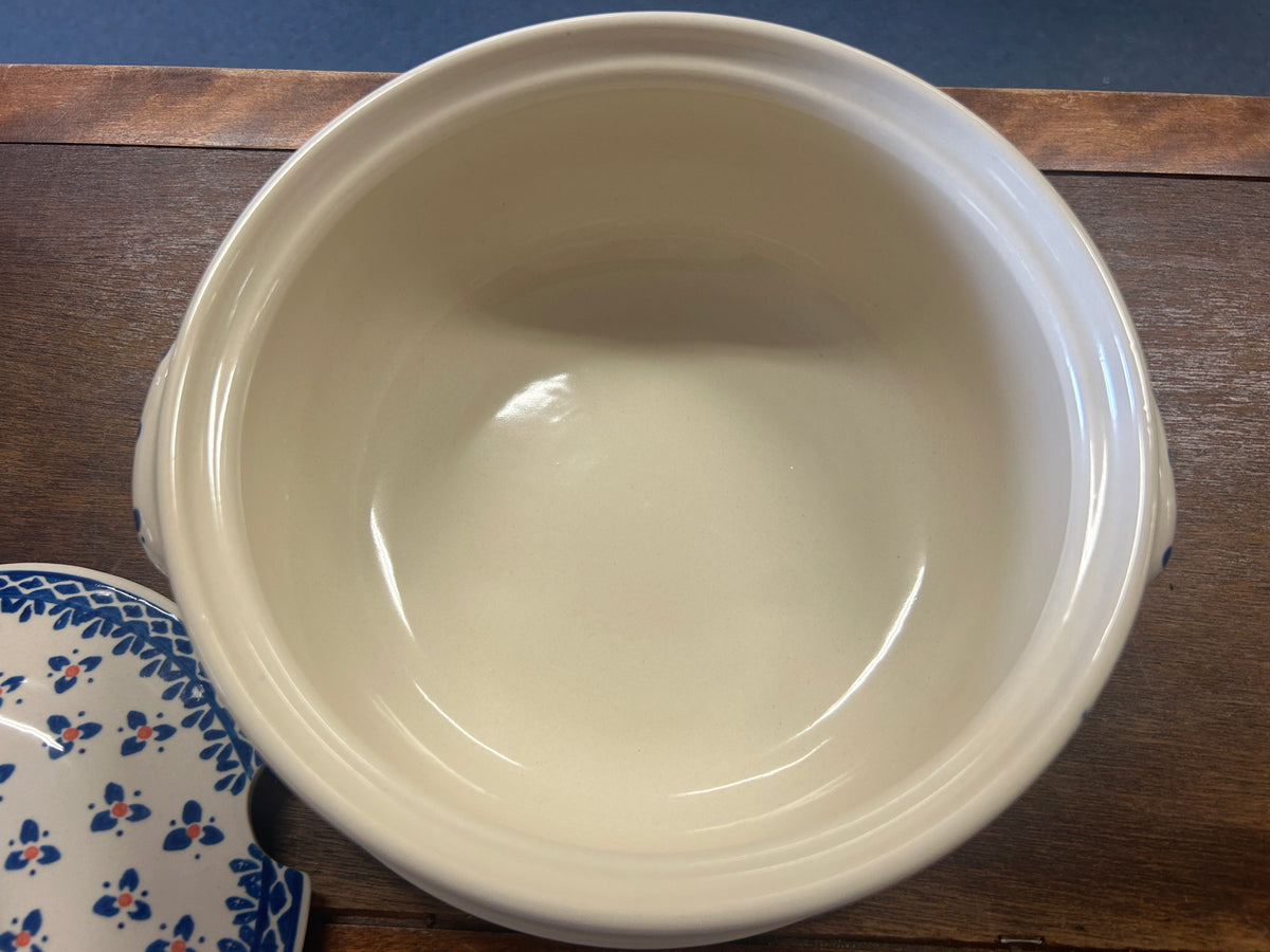 Blue & Pink Ceramika Artystyczna Polish Pottery Casserole/Tureen, 8 1/2"