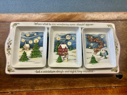 Red Green White Portmeirion Christmas Story 4 Pcs Platter, 16 1/2"