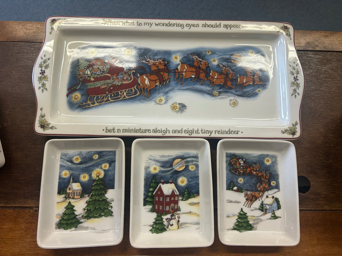 Red Green White Portmeirion Christmas Story 4 Pcs Platter, 16 1/2"