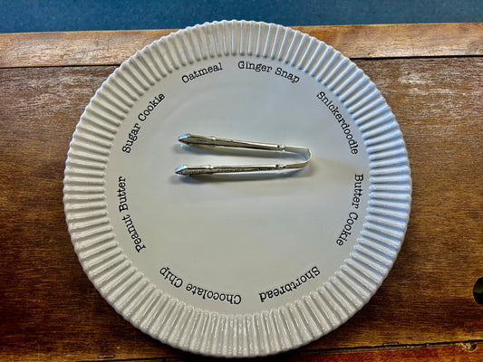 White Mud Pie Cookie Platter w/ Tongs, 11"