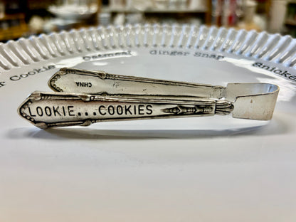White Mud Pie Cookie Platter w/ Tongs, 11"