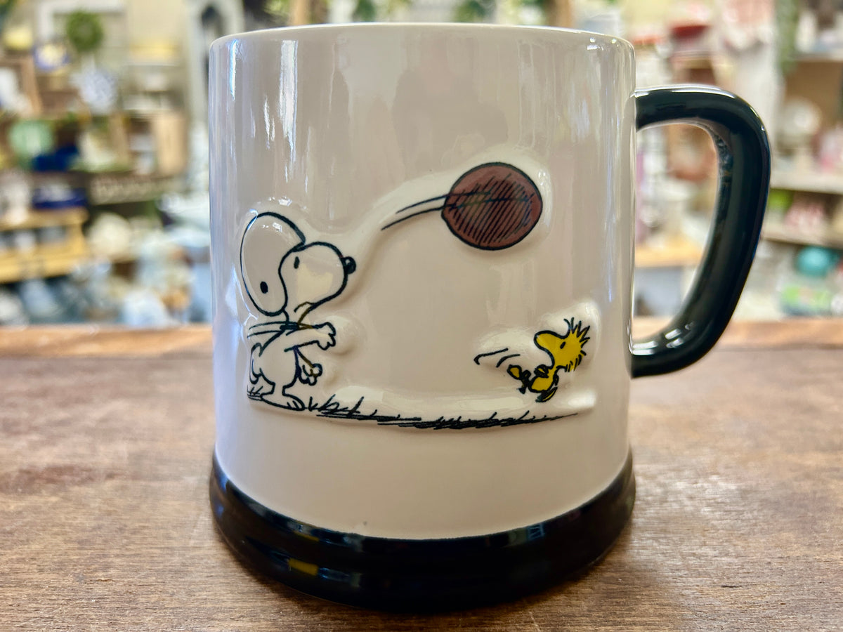 Black & White Rae Dunn Peanuts Snoopy Football Mug, 4 3/4"