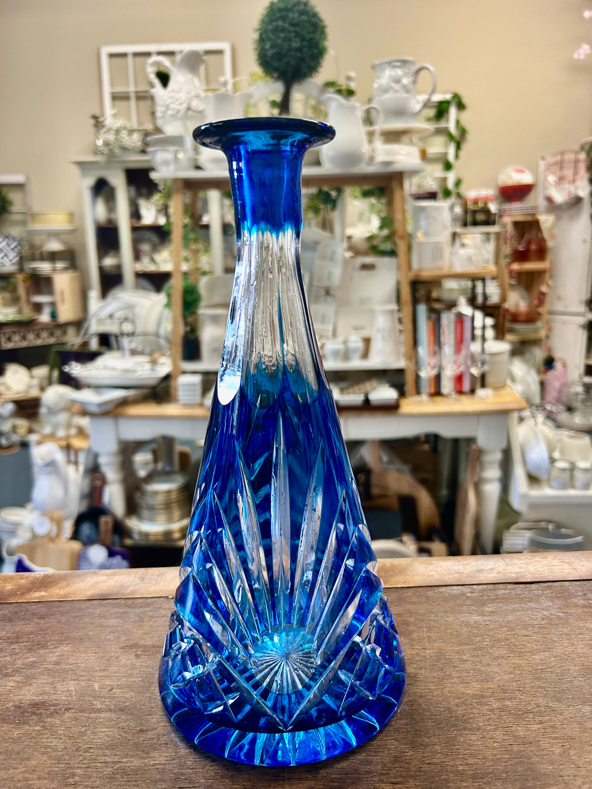 Blue  Cobalt Crystal Cut Decanter, 11"