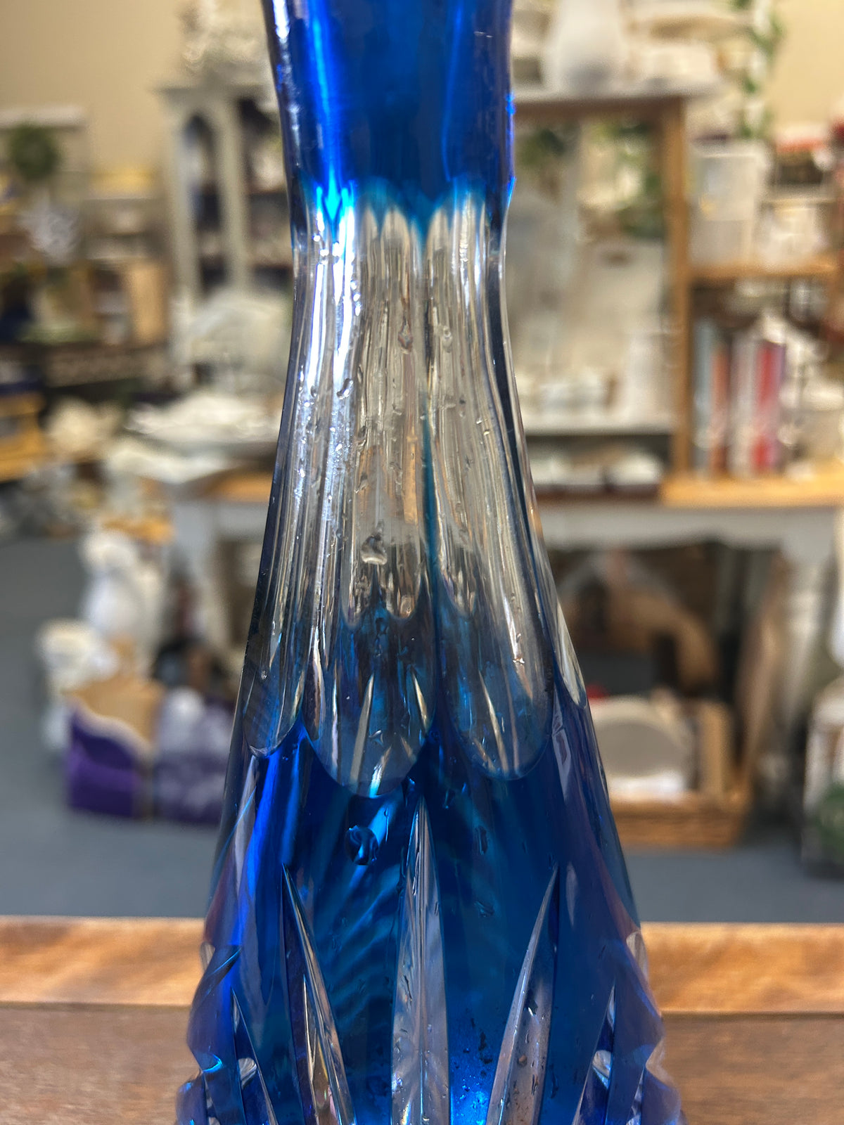 Blue  Cobalt Crystal Cut Decanter, 11"