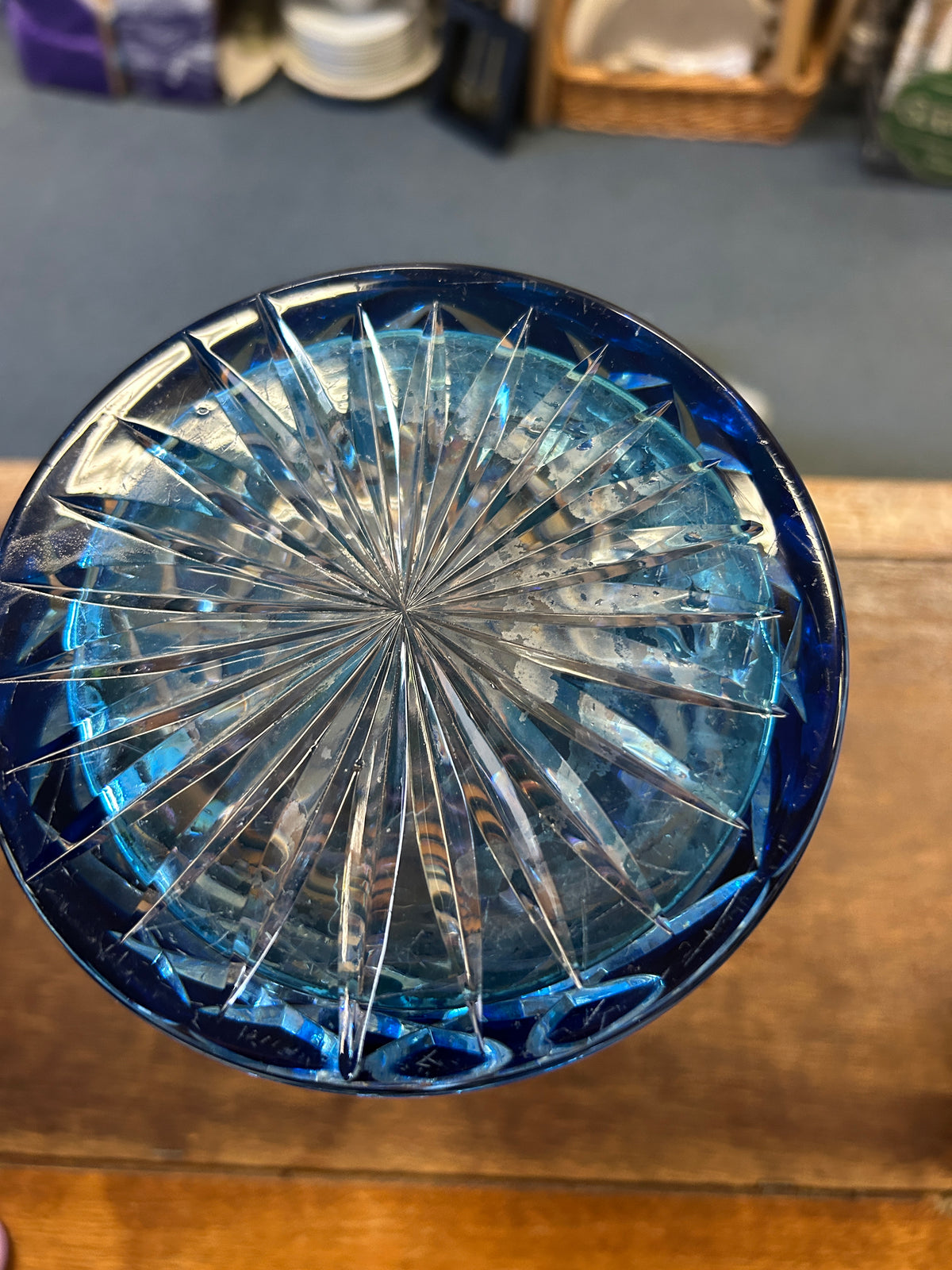 Blue  Cobalt Crystal Cut Decanter, 11"