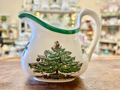 Red Green White Spode Christmas Tree Creamer England, 4 1/2"