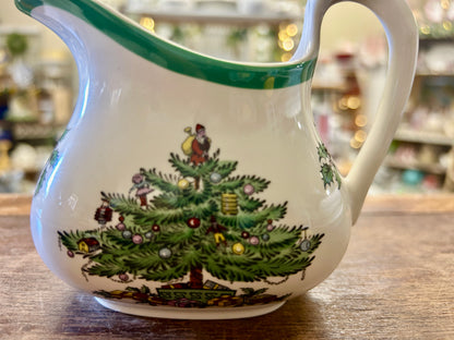 Red Green White Spode Christmas Tree Creamer England, 4 1/2"