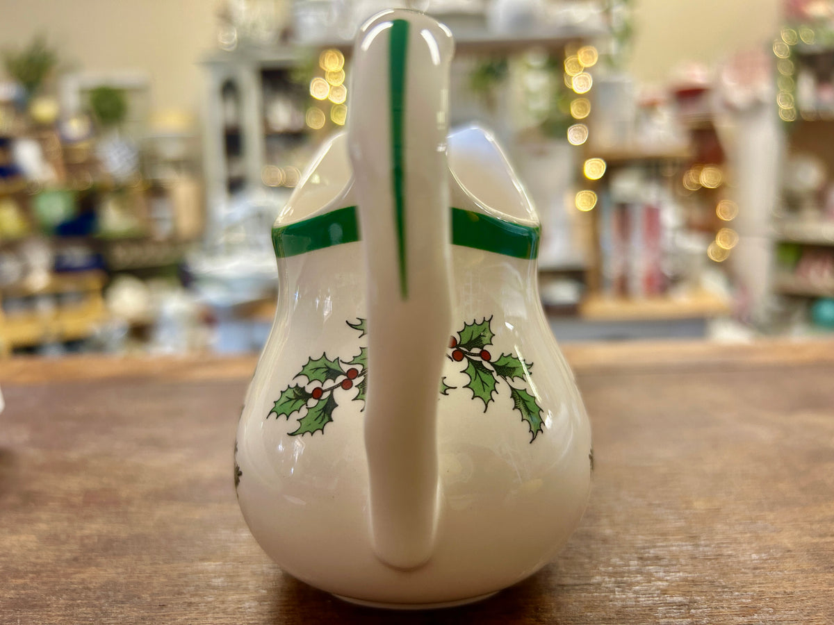 Red Green White Spode Christmas Tree Creamer England, 4 1/2"