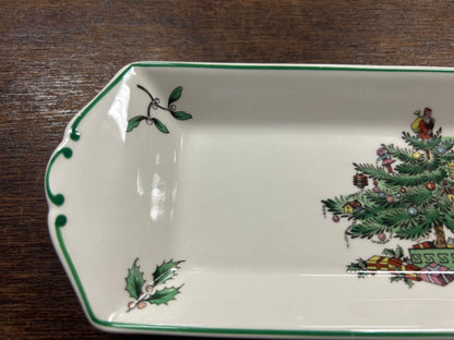 Red Green White Spode Christmas Tree Platter England, 9"
