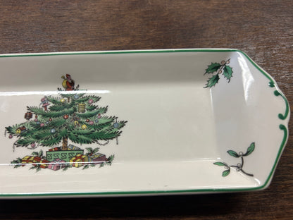 Red Green White Spode Christmas Tree Platter England, 9"