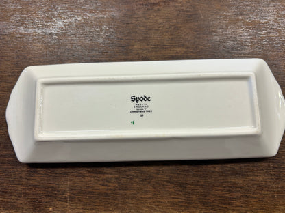 Red Green White Spode Christmas Tree Platter England, 9"