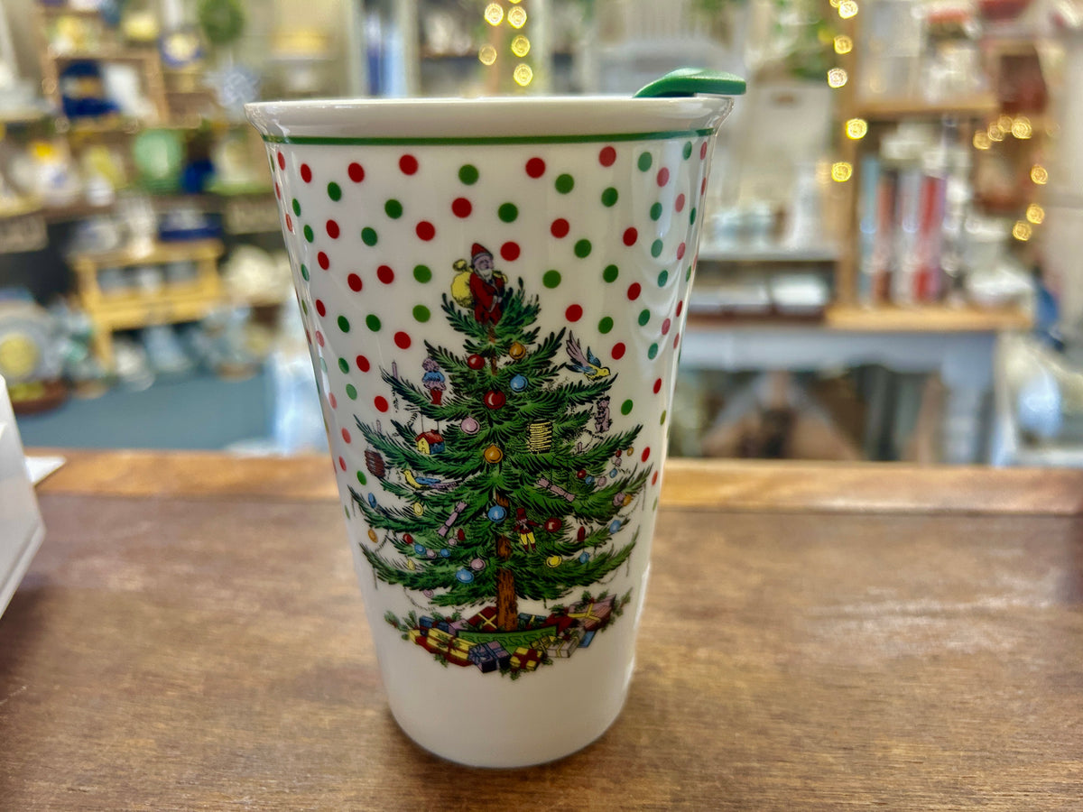 Red Green White Spode NEW Christmas Tree Tumbler *chip, 5 1/2"