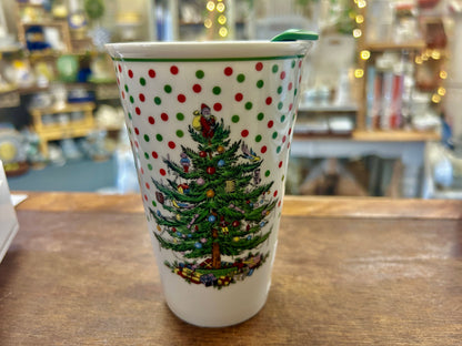 Red Green White Spode NEW Christmas Tree Tumbler *chip, 5 1/2"