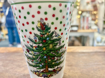 Red Green White Spode NEW Christmas Tree Tumbler *chip, 5 1/2"