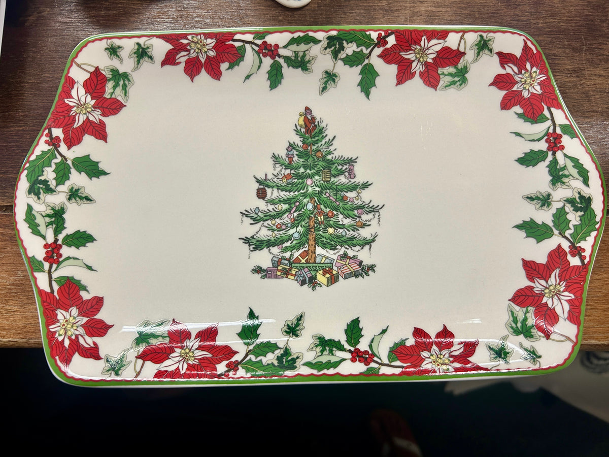 Red Green White Spode NEW Christmas Poinsettia Platter, 11 3/4"