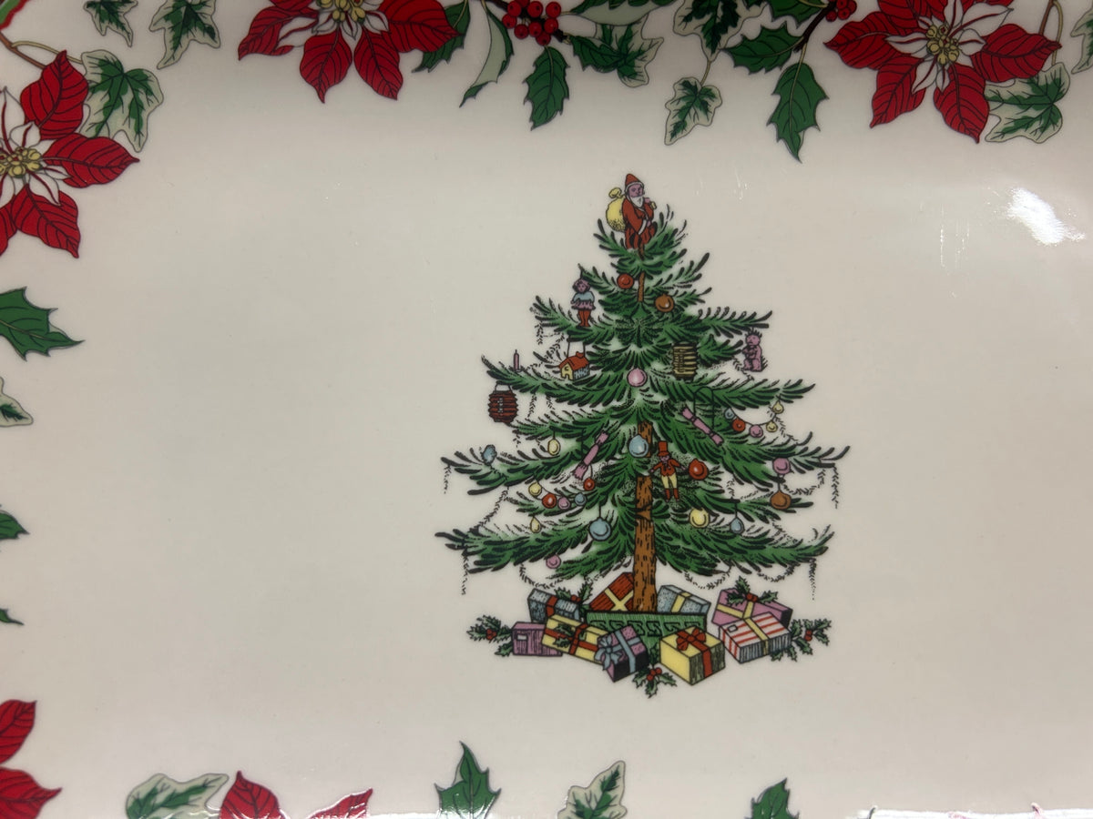 Red Green White Spode NEW Christmas Poinsettia Platter, 11 3/4"