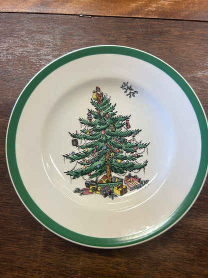 Red Green White Spode Christmas Tree Plate England, 6 1/2"