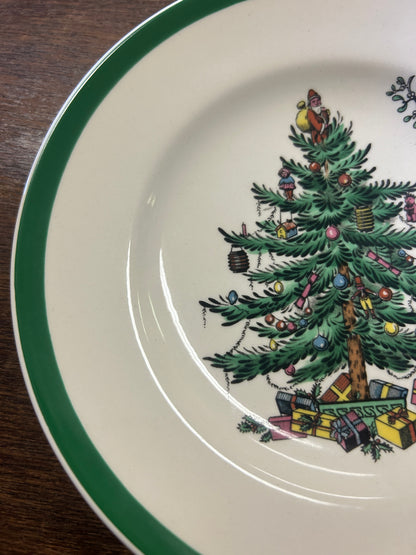 Red Green White Spode Christmas Tree Plate England, 6 1/2"