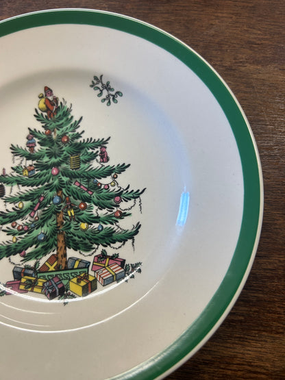 Red Green White Spode Christmas Tree Plate England, 6 1/2"