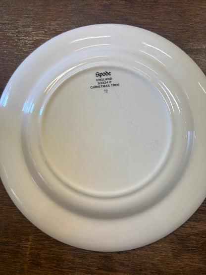 Red Green White Spode Christmas Tree Plate England, 6 1/2"
