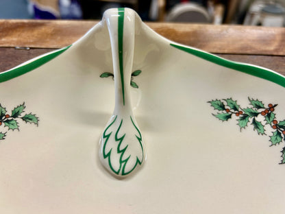 Red Green White Spode Christmas Tree Handled Plate, 8 1/4"